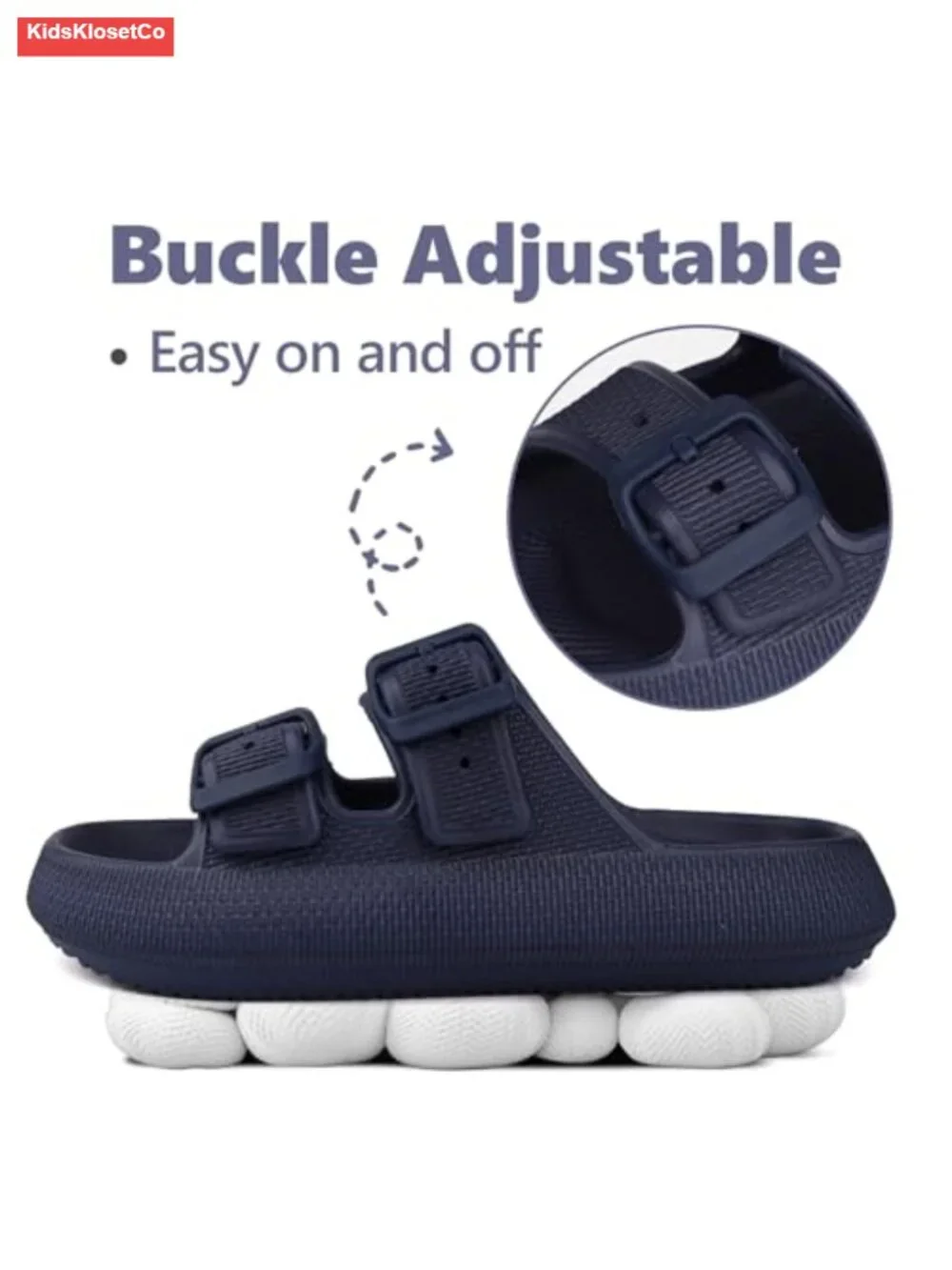 Kids Cloud Buckle Slides Slip On Sandals Adjustable EVA Slippers Beach Pool
